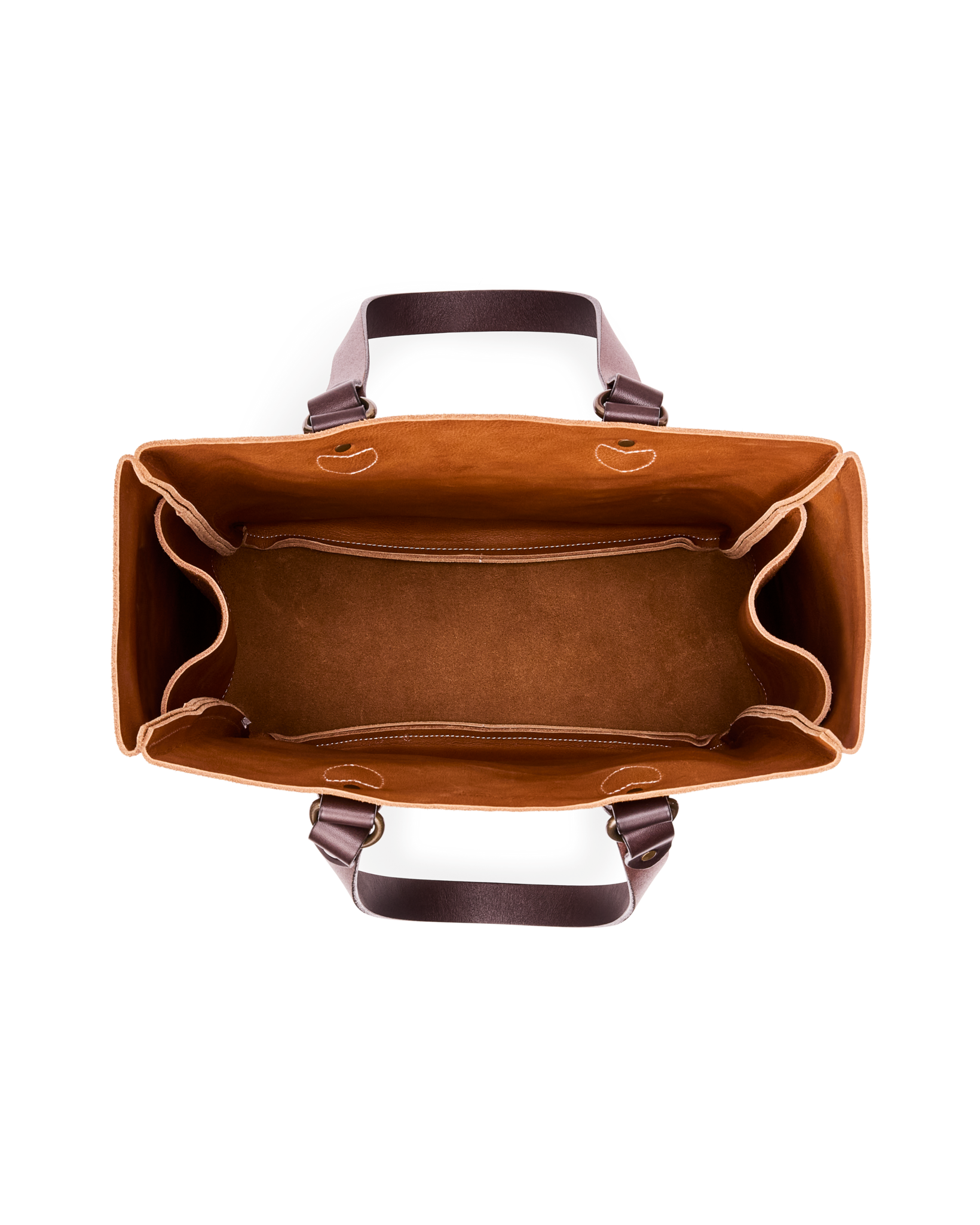 Suede Leather Open Tote Bag - Saddle Brown - Image 5