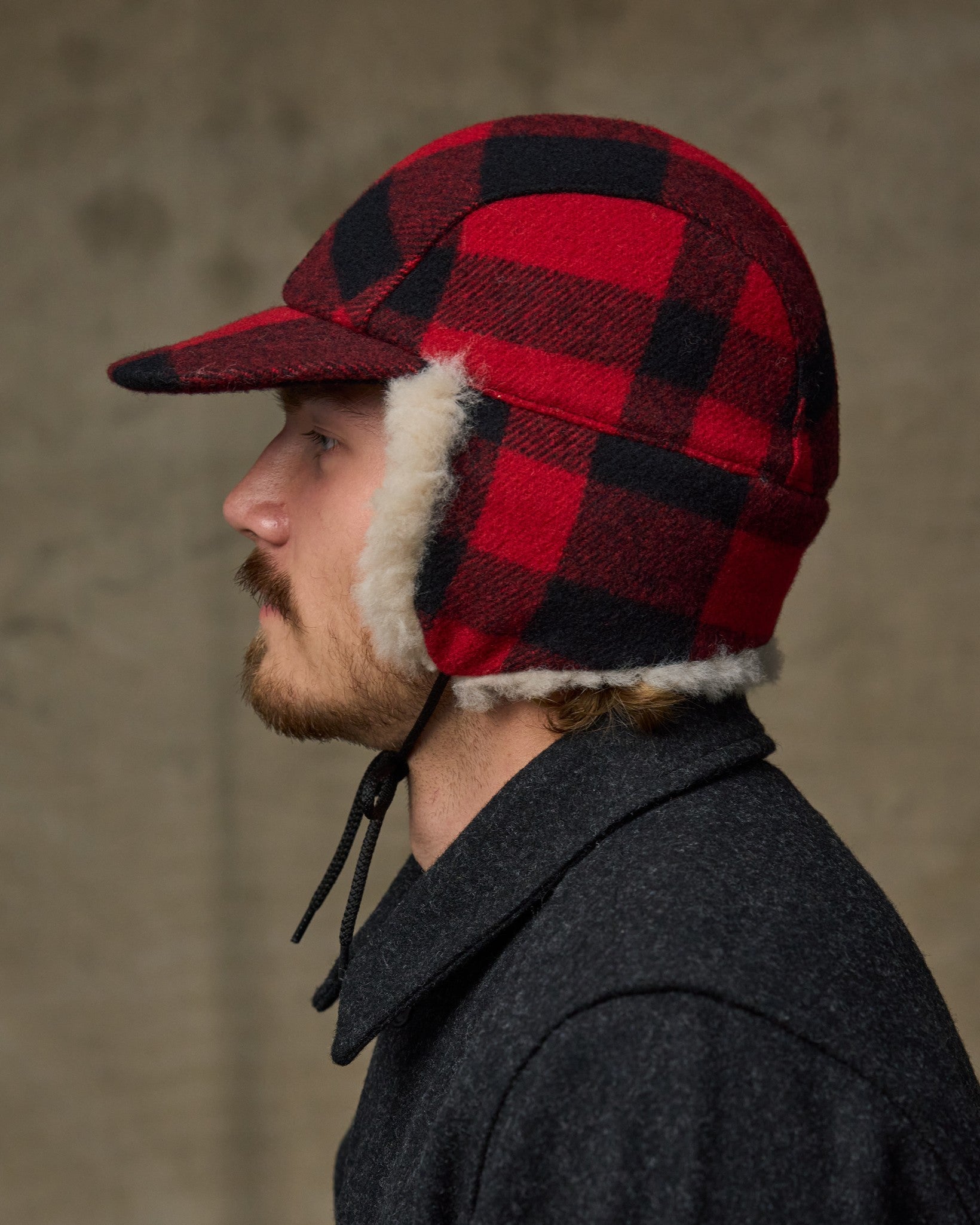 Double Mackinaw Wool Cap - Red Black Plaid/birch - Image 5