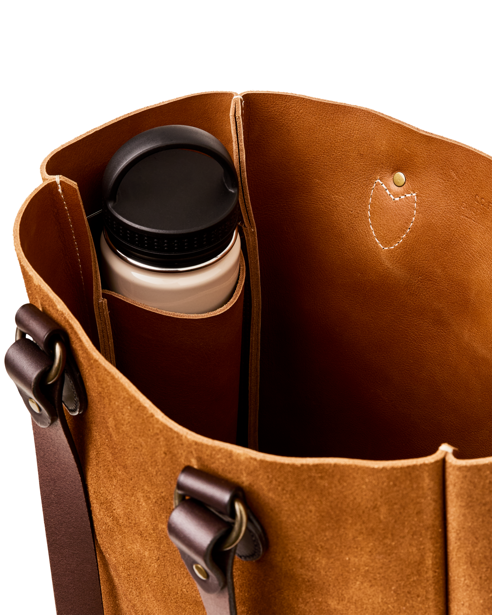 Suede Leather Open Tote Bag - Saddle Brown - Image 4