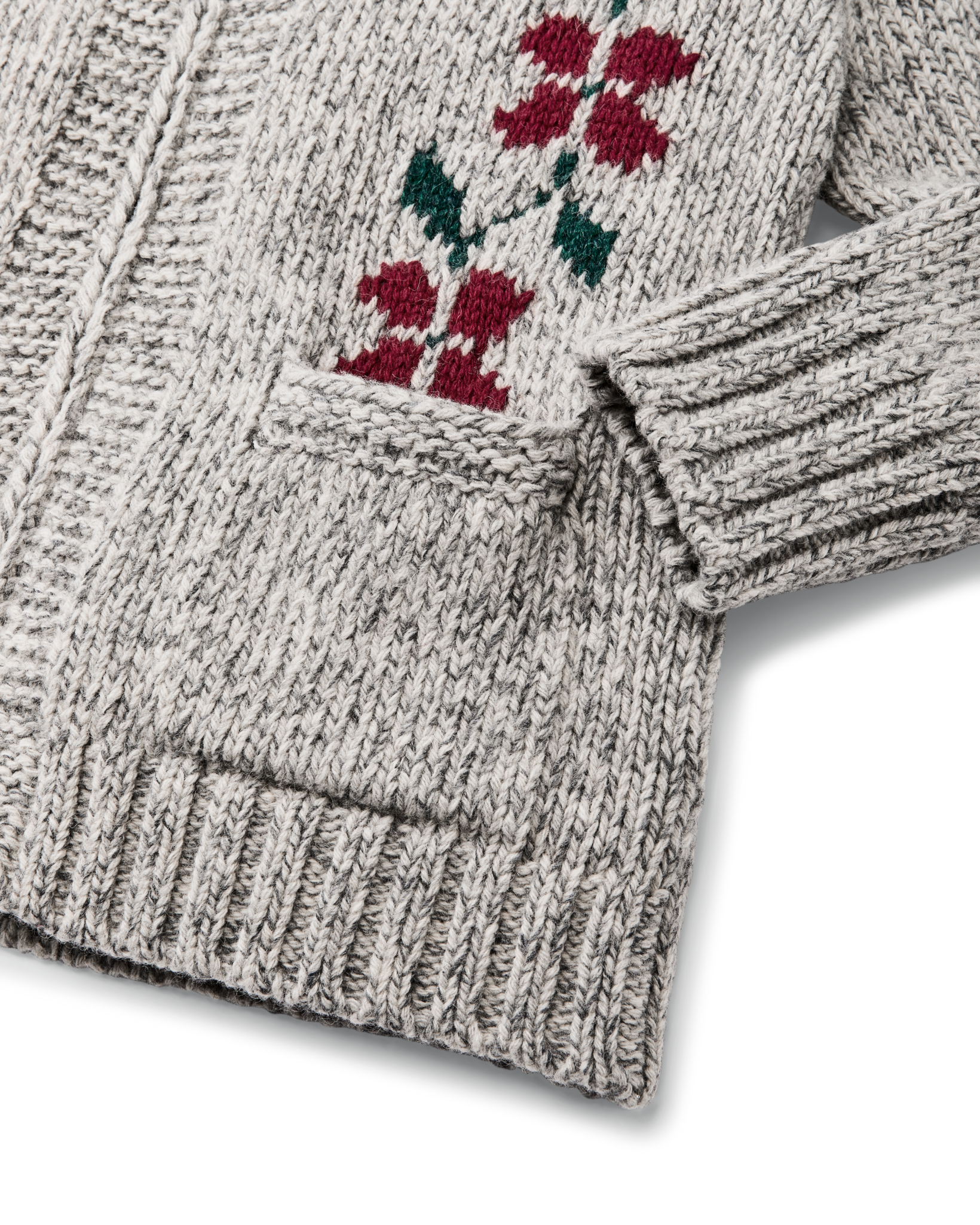 Women's Zippered Wool Sweater - Gray / Flower - Image 6