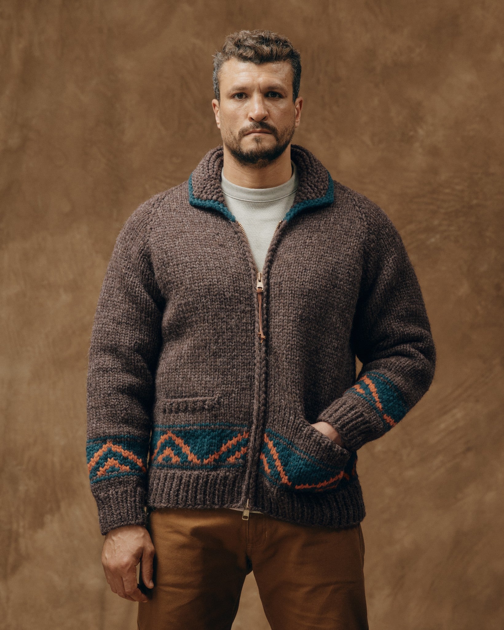 Handmade Full-zip Sweater - Heather Brown / Mallard - Image 3